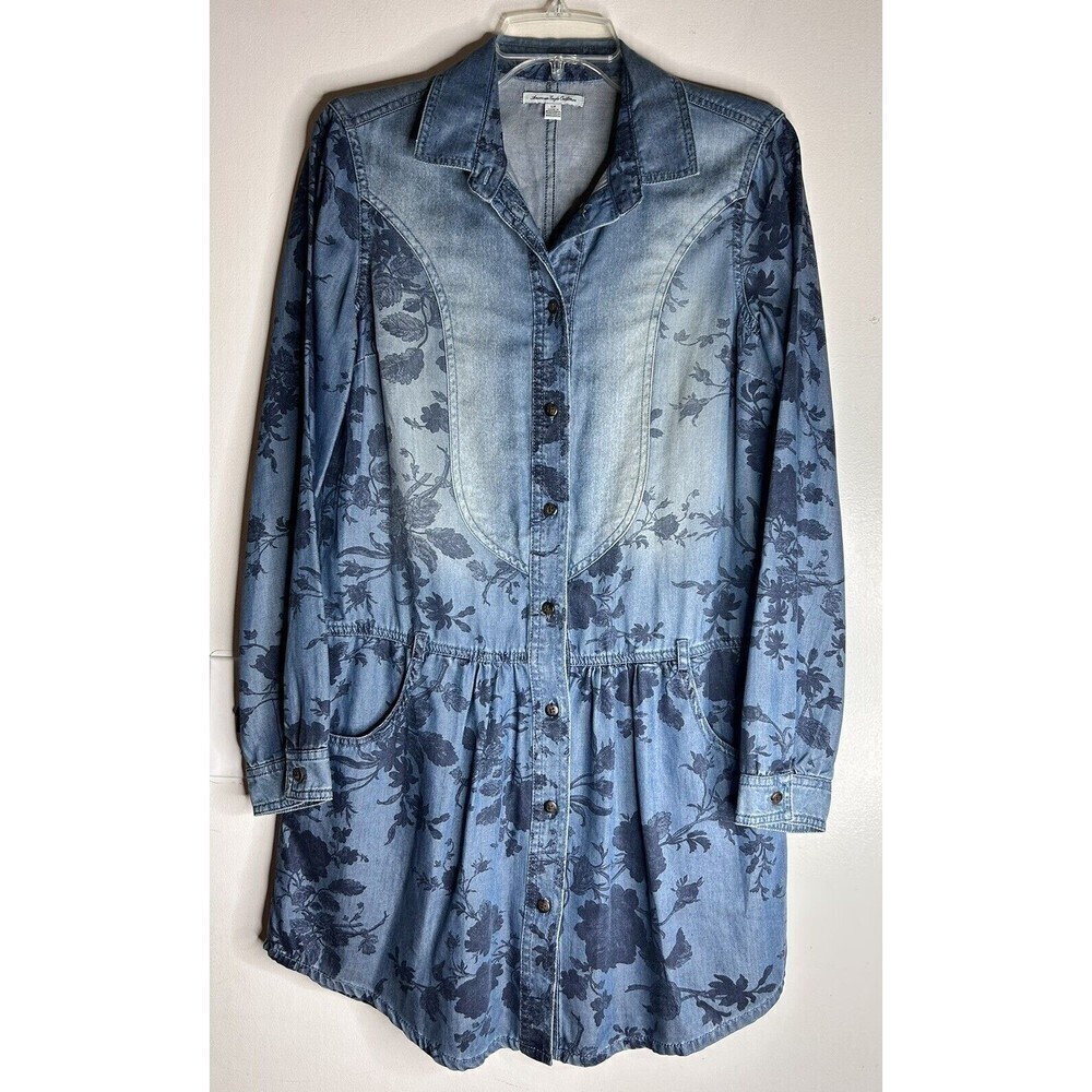 American Eagle Outfitters Western Dress Cowgirl Chambray Denim Floral Size Small